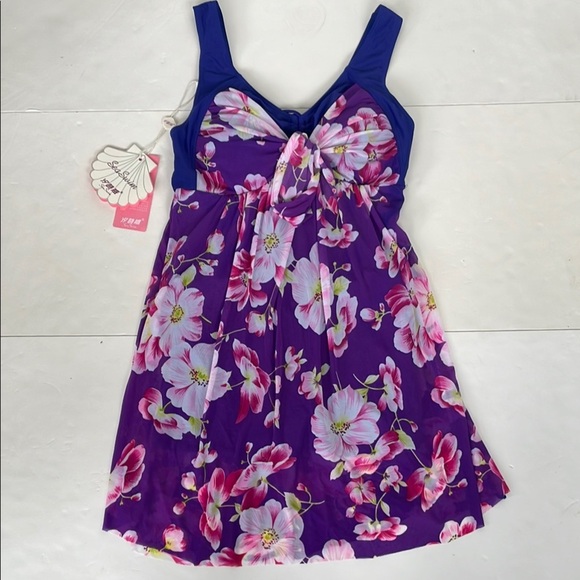 Vibrant Floral Sleeveless Padded Bathing Suit Dress Medium - Picture 8 of 15